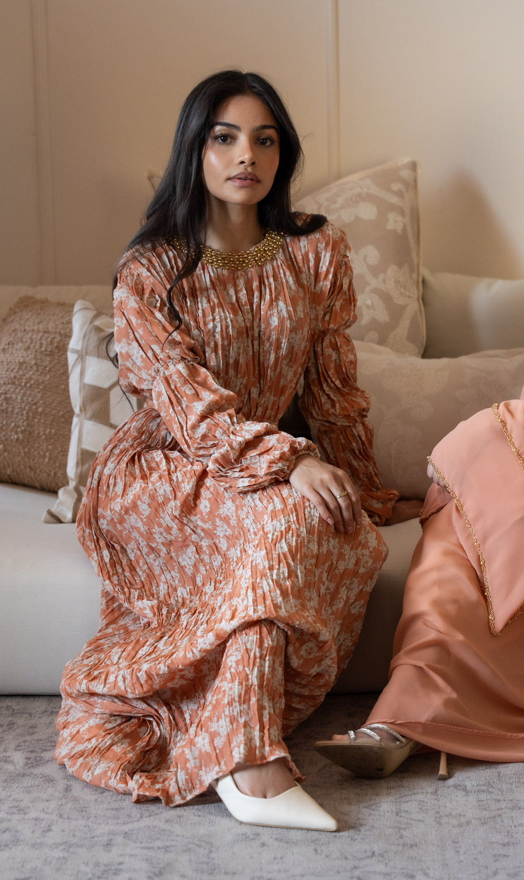Soft flower crushed pleated dress